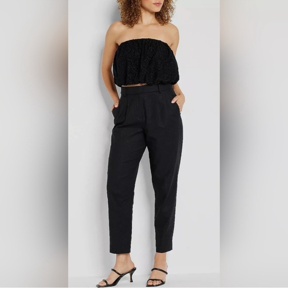 Express Eyelet Bubble Tube Top Strapless Cropped Black 100% Cotton
